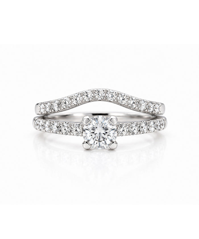 Ring set i Art Deco design. Vigselring och förlovningsring i silver med diamanter.