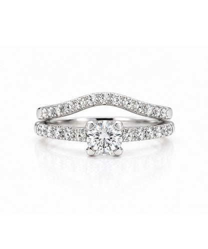 Ring set i Art Deco design. Vigselring och förlovningsring i silver med diamanter.