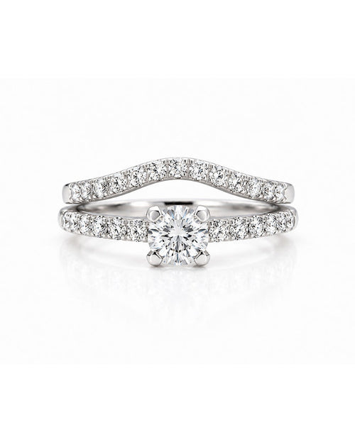 Ring set i Art Deco design. Vigselring och förlovningsring i silver med diamanter.