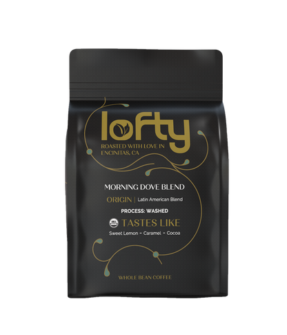 Front view of Lofty Morning Dove coffee bag