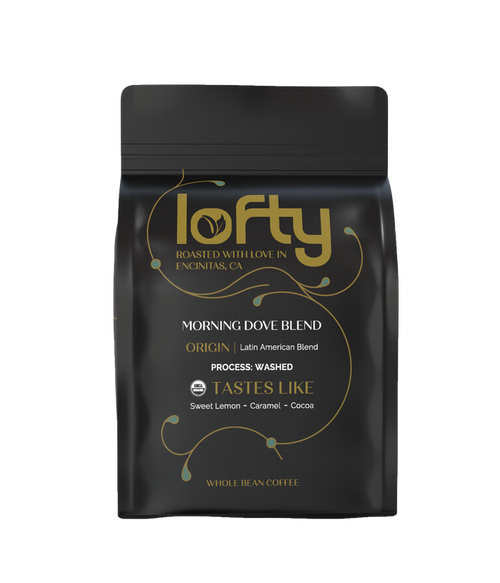 Front view of Lofty Morning Dove coffee bag