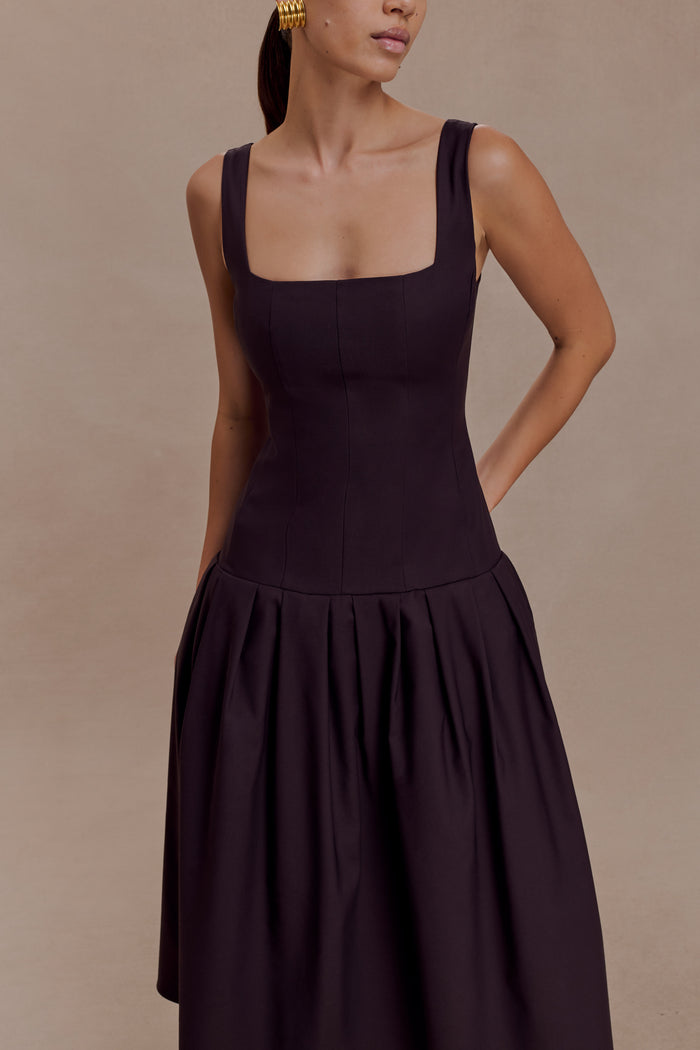 Natascha Drop Waist Cotton Midi Dress - Chocolate