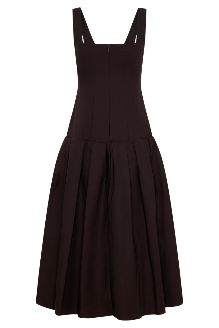 Natascha Drop Waist Cotton Midi Dress - Chocolate