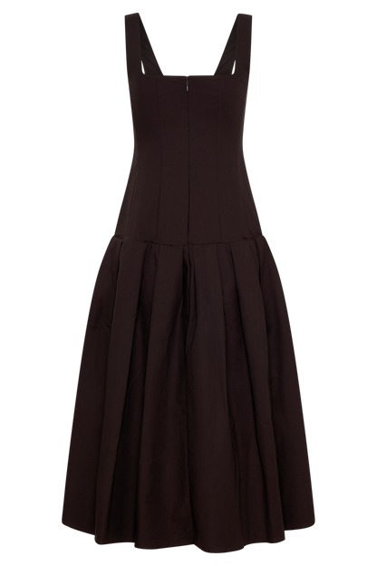Natascha Drop Waist Cotton Midi Dress - Chocolate