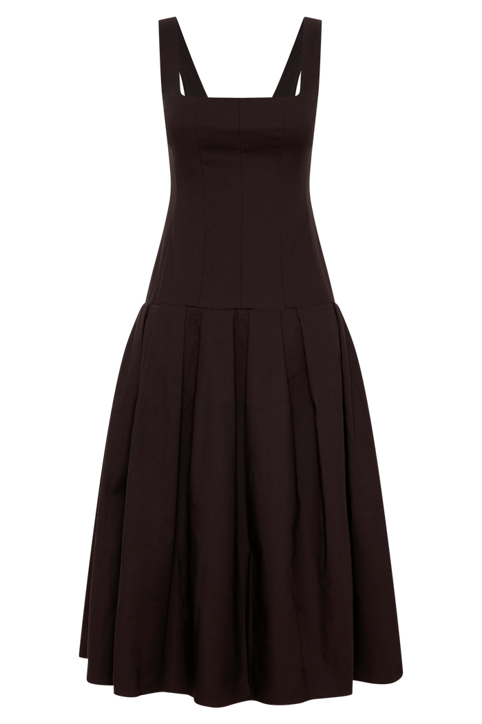 Natascha Drop Waist Cotton Midi Dress - Chocolate