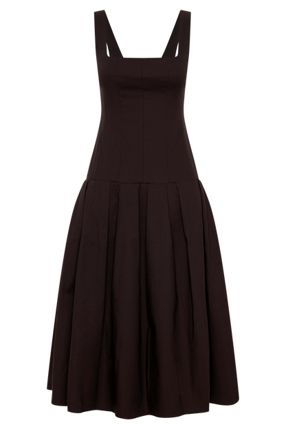 Natascha Drop Waist Cotton Midi Dress - Chocolate