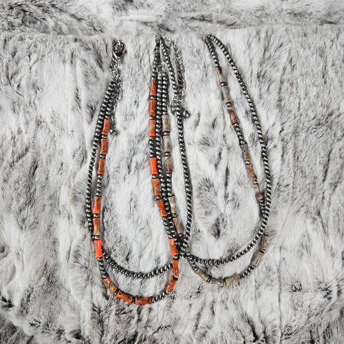 Navajo Inspired Pearl & Gemstone Double Strand Necklace (2 Gemstone Variants Available)