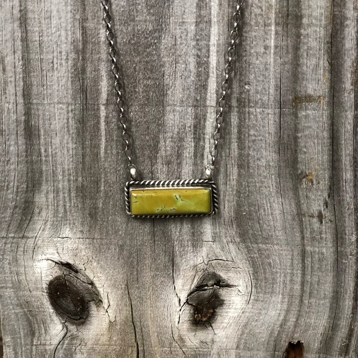 Navajo Made Sterling Silver and Kingman Turquoise Bar Necklace