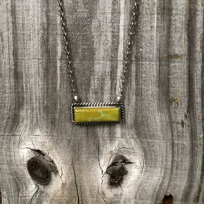 Navajo Made Sterling Silver and Kingman Turquoise Bar Necklace