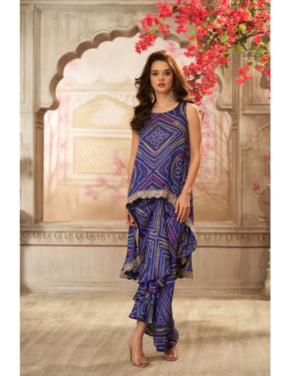 Navy blue bandhani skirt co-ord set for party wear