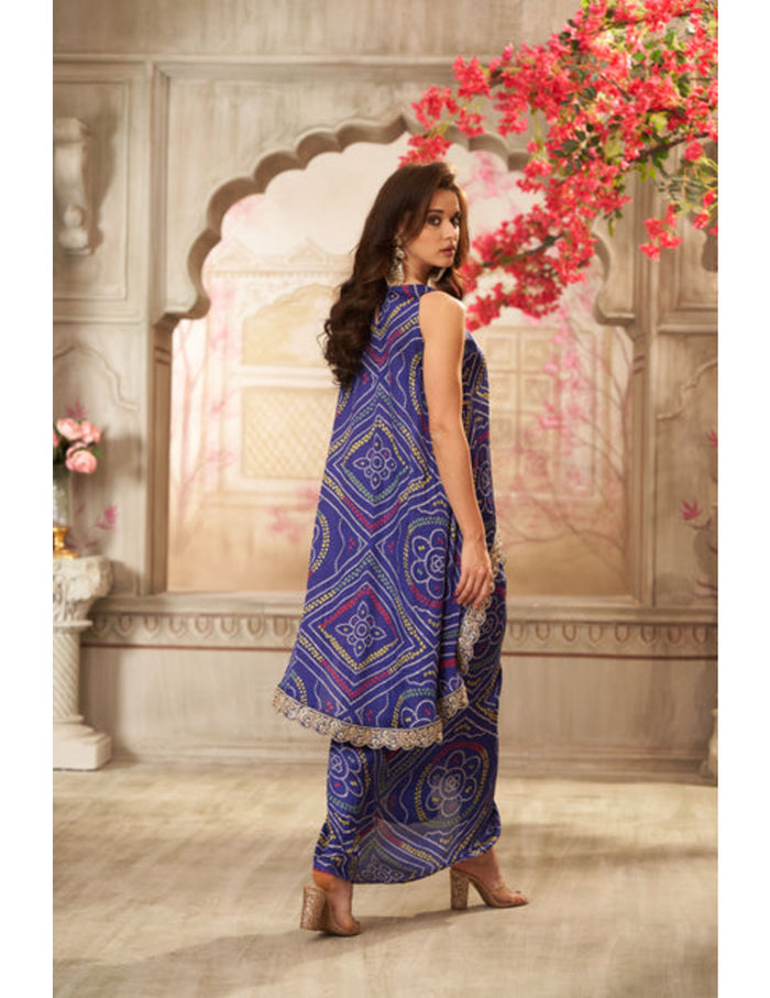 Navy blue bandhani skirt co-ord set for party wear