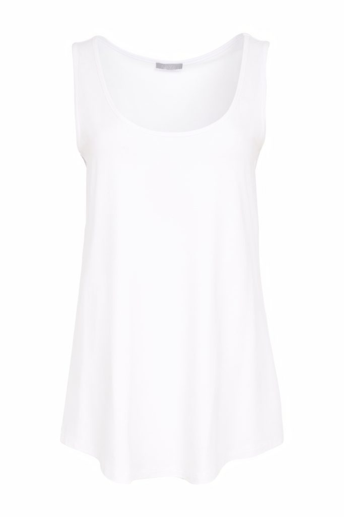 Soft white cami top by Naya with wide straps and a flattering scoop neckline. Easy to layer or wear alone. Shop now at Dotique.