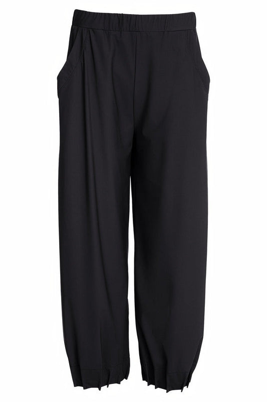 Naya NAW25153 Black Wide Leg Trouser with Tuck Hem Detail - Dotique - Naya