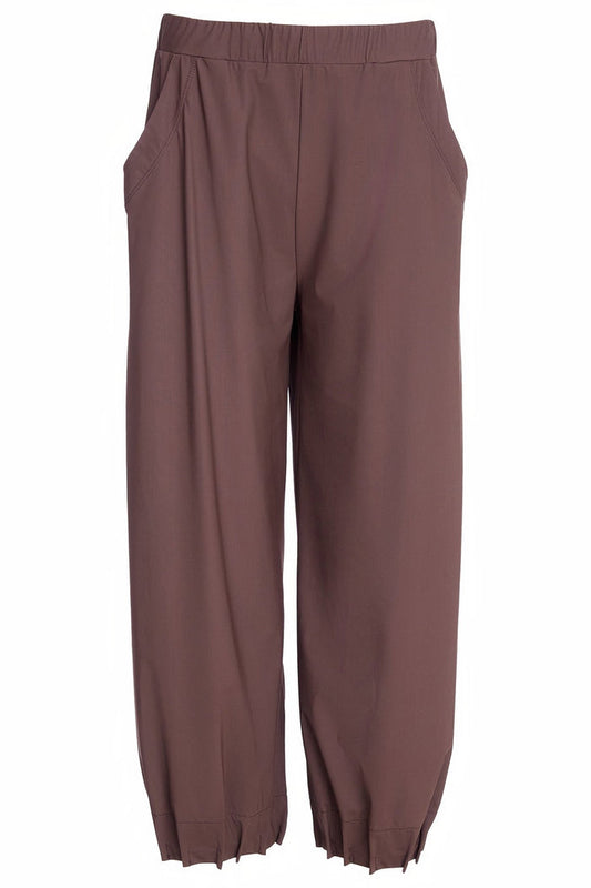 Naya NAW25153 Cocoa Brown Wide Leg Trouser with Tuck Hem Detail - Dotique - Naya