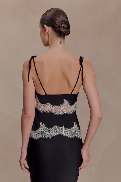 Nina Satin And Lace Camisole - Black/Ivory