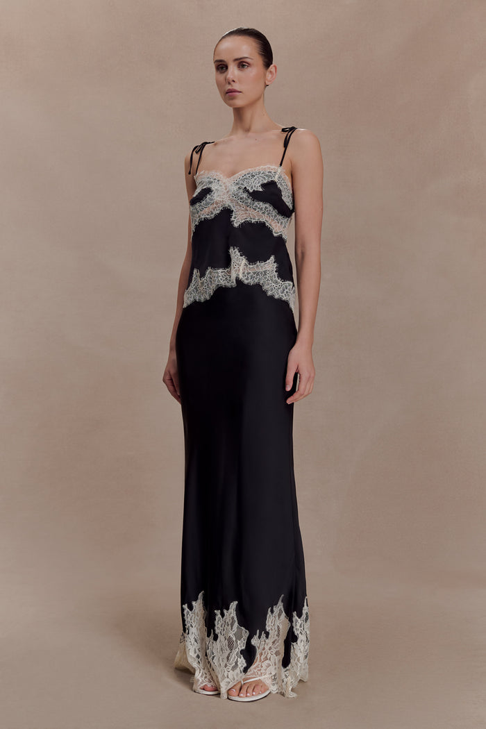 Nina Satin And Lace Camisole - Black/Ivory