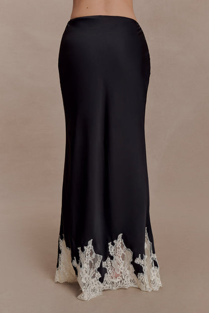 Nina Satin And Lace Maxi Skirt - Black/Ivory