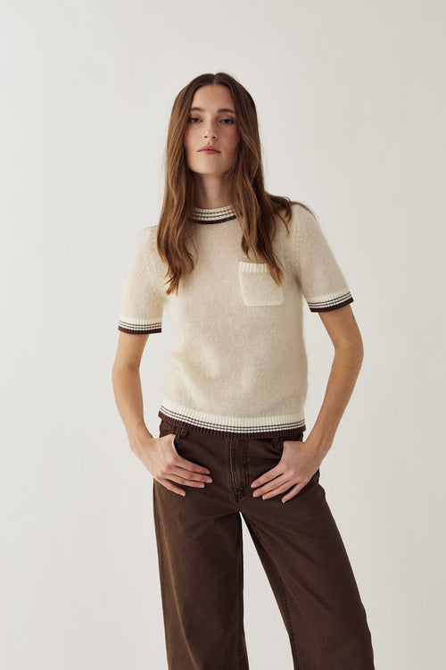 Noella N-Marthy Knit Ivory Brown by Noella worn by a model. Shop Noella at Dotique