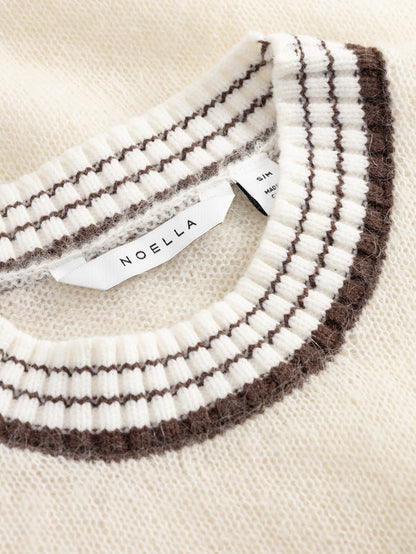 Close-up of Noella N-Marthy Knit Ivory Brown neckline by Noella. Shop Noella at Dotique