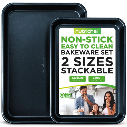 Non-Stick Baking Pans Set, Easy Clean, Carbon Steel, Blue