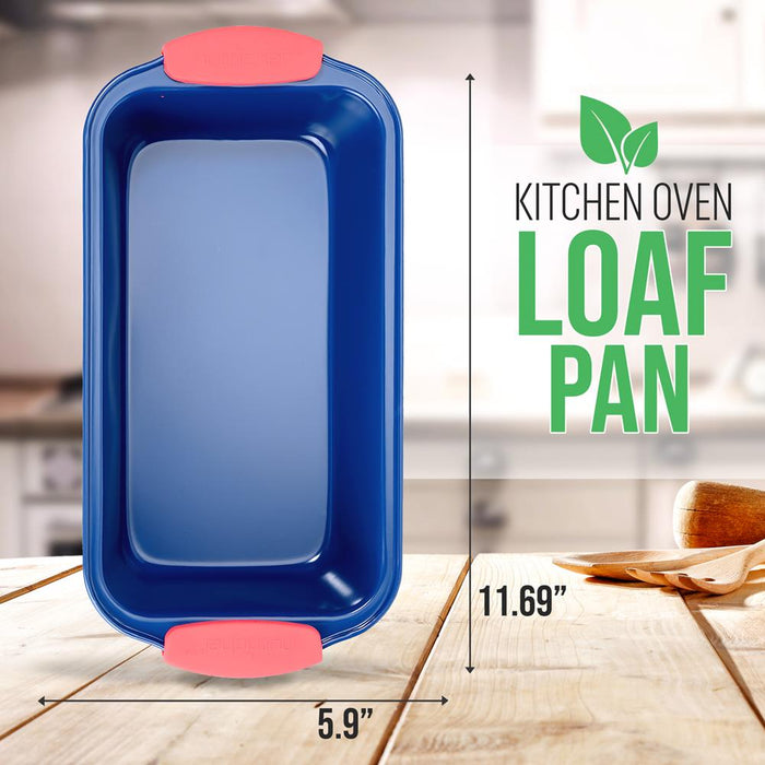 Non-Stick Loaf Pan - Deluxe Nonstick Blue Coating Inside And Outside With Red Silicone Handles, Compatible With Models: Ncsbsbl10, Ncsbsbl8, Ncsbsbl6 (Blue)