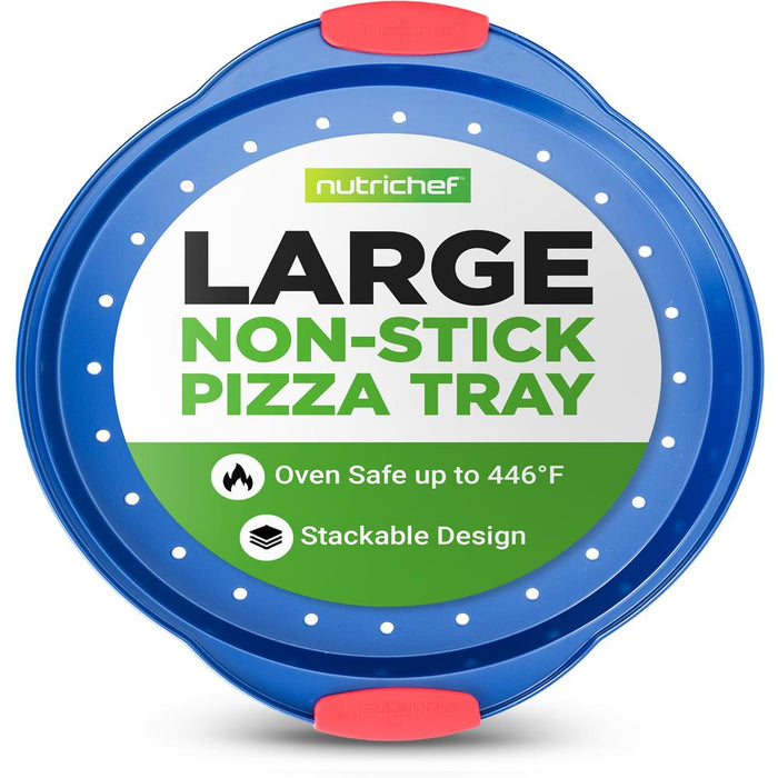 Non-Stick Pizza Pan - Deluxe Nonstick Blue Coating Inside & Outside With Red Silicone Handles, Compatible With Models: Ncsbsbl8, Ncsbsbl10 (Blue)