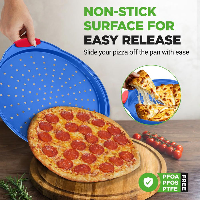 Non-Stick Pizza Pan - Deluxe Nonstick Blue Coating Inside & Outside With Red Silicone Handles, Compatible With Models: Ncsbsbl8, Ncsbsbl10 (Blue)
