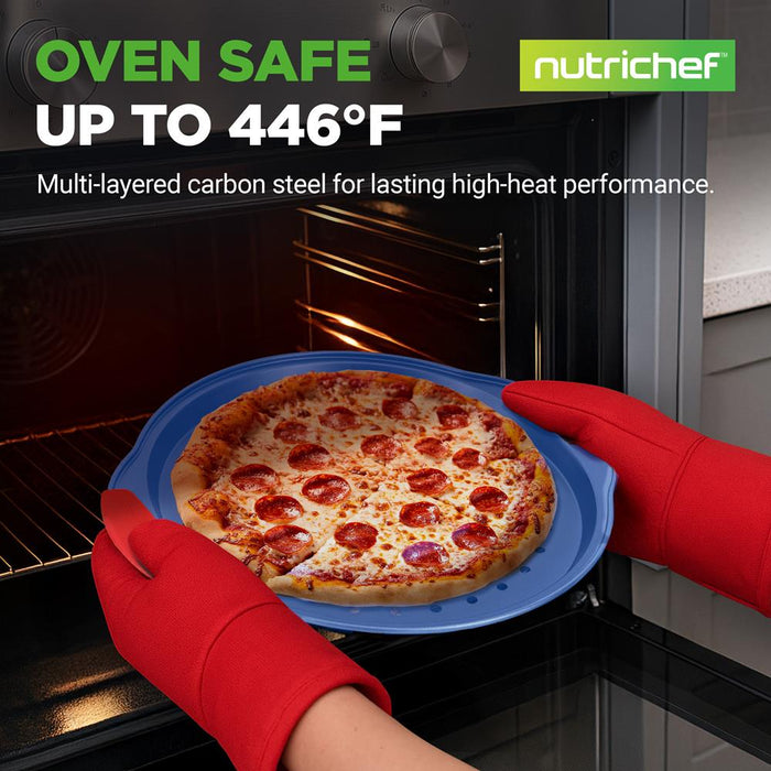 Non-Stick Pizza Pan - Deluxe Nonstick Blue Coating Inside & Outside With Red Silicone Handles, Compatible With Models: Ncsbsbl8, Ncsbsbl10 (Blue)