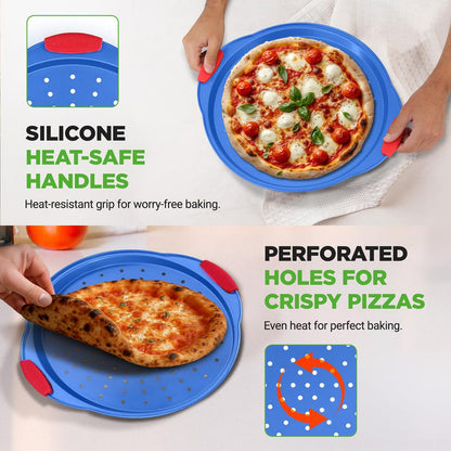 Non-Stick Pizza Pan - Deluxe Nonstick Blue Coating Inside & Outside With Red Silicone Handles, Compatible With Models: Ncsbsbl8, Ncsbsbl10 (Blue)