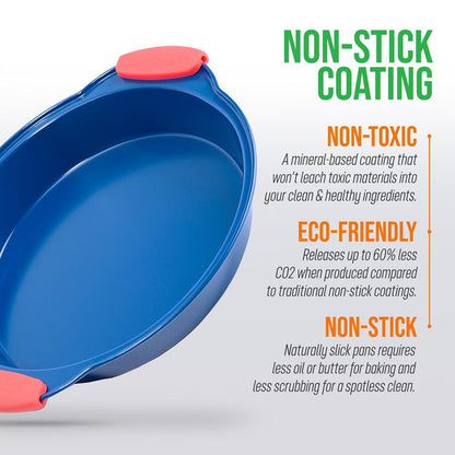 Non-Stick Round Pan - Deluxe Nonstick Blue Coating Inside & Outside With Red Silicone Handles, Compatible With Models: Ncsbsbl10, Ncsbsbl8, Ncsbsbl6 (Blue)