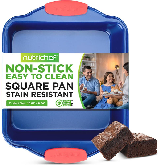 Non-Stick Square Pan - Deluxe Nonstick Blue Coating Inside And Outside With Red Silicone Handles, Compatible With Models: Ncsbsbl10, Ncsbsbl8, Ncsbsbl6 (Blue)