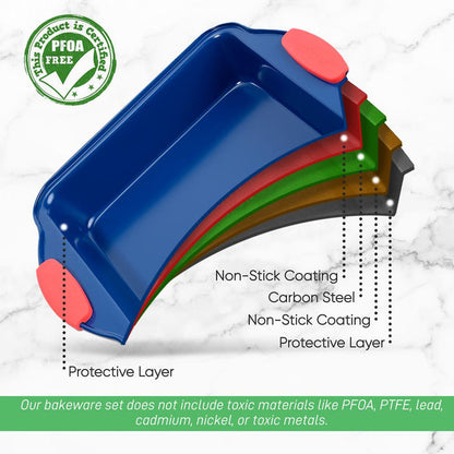 Non-Stick Square Pan - Deluxe Nonstick Blue Coating Inside And Outside With Red Silicone Handles, Compatible With Models: Ncsbsbl10, Ncsbsbl8, Ncsbsbl6 (Blue)