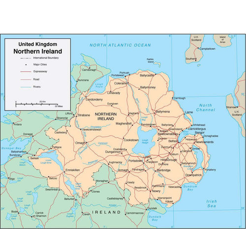 Digital Northern Ireland map in Adobe Illustrator vector format