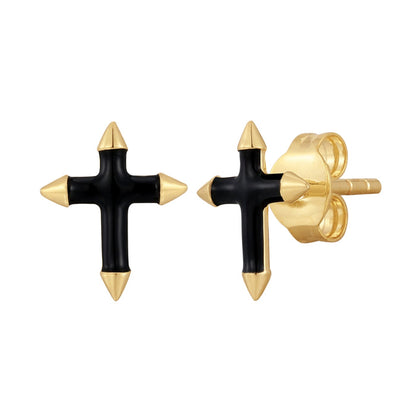 Ohrstecker gold Kreuz Emaille schwarz