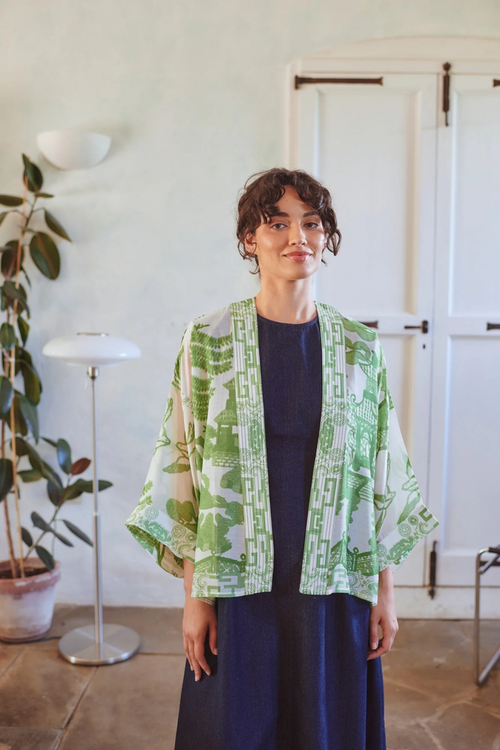 Giant Willow Green kimono by One Hundred Stars in a premium modal-cupro blend. Lightweight, fluid and perfect for layering over dresses, tops or swimwear. Shop at Dotique.