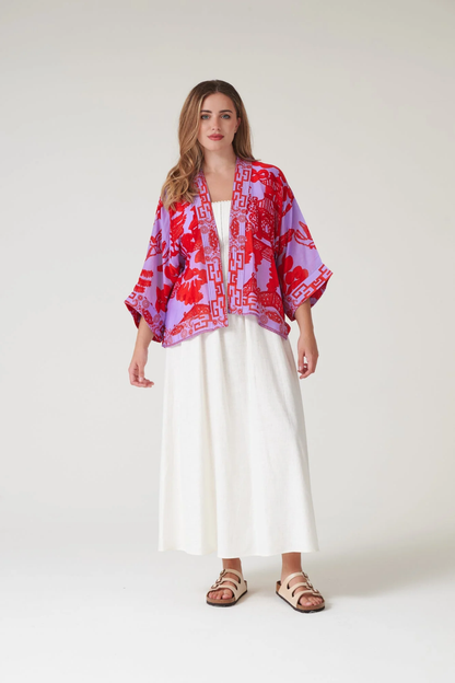 Giant Willow Violet kimono by One Hundred Stars in a premium modal-cupro blend. Lightweight, fluid and perfect for layering over tops, dresses or swimwear. Shop at Dotique.