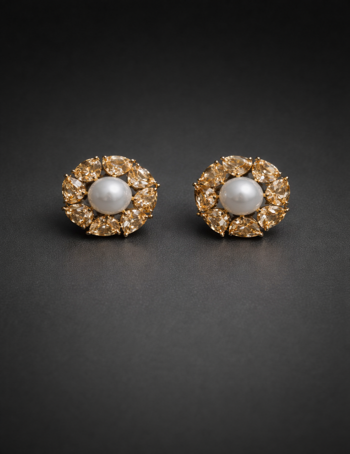 Orange Sapphire Pearl Studs