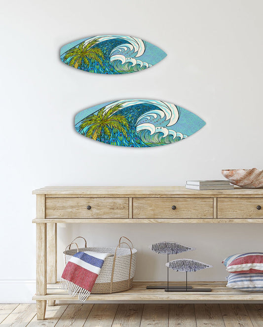 Palm Trees and Waves Surfboard Wall Art