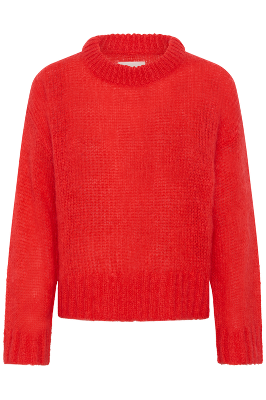 Cosy mohair-blend jumper by Part Two in a vibrant poppy red. Soft, lightweight and easy to style for everyday wear. Shop now at Dotique.