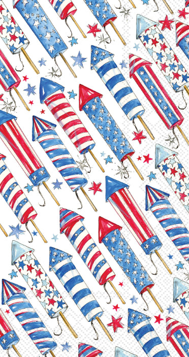 Boston International Paper Guest Towels 16 ct Patriotic Rockets Rosanne Beck