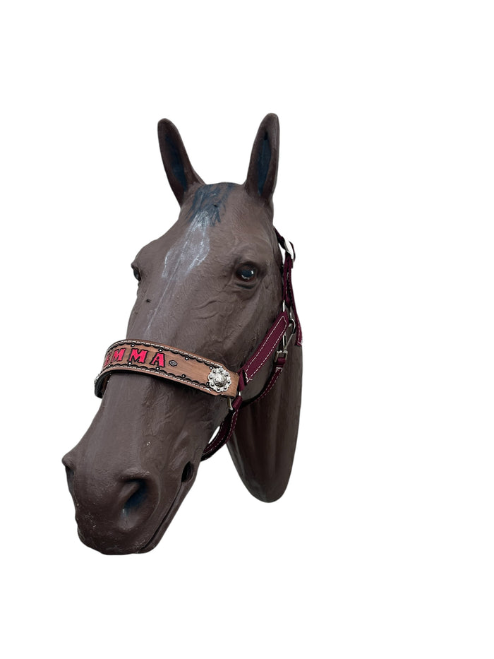 PERSONALIZED burgundy nylon horse halter