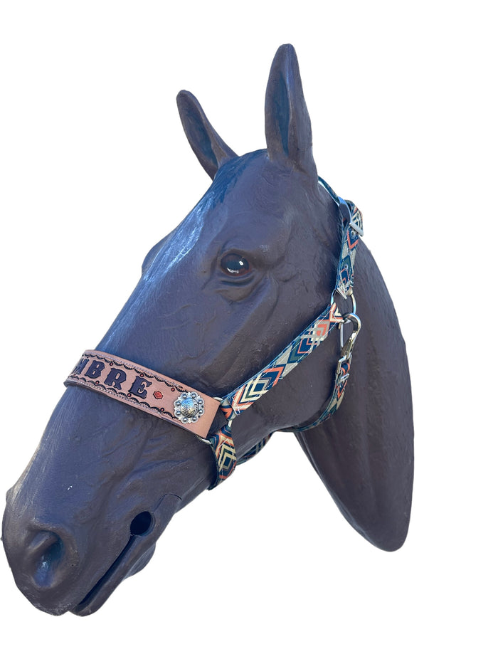 PERSONALIZED earth tone  aztec print nylon horse halter