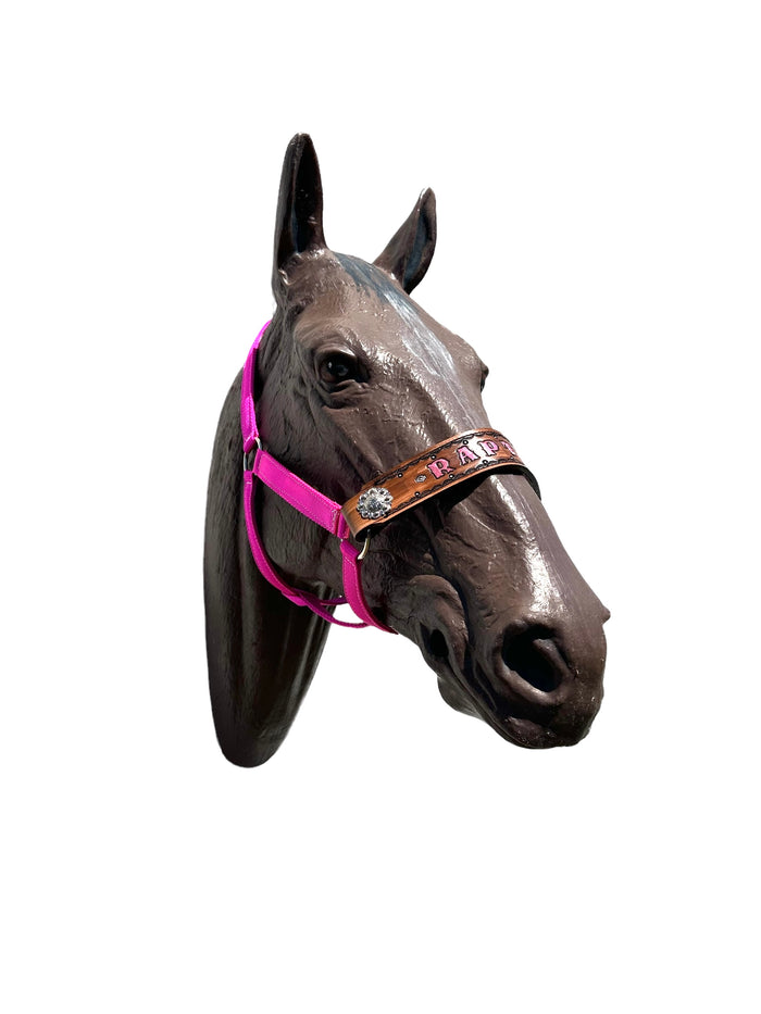 PERSONALIZED   nylon horse halter fuchsia.