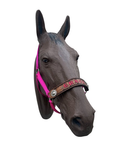 PERSONALIZED   nylon horse halter fuchsia.