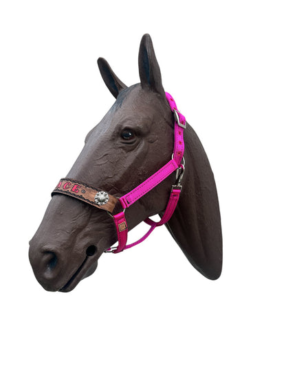 PERSONALIZED   nylon horse halter fuchsia.