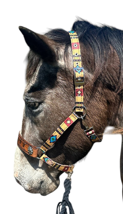 PERSONALIZED tan tribal nylon horse halter