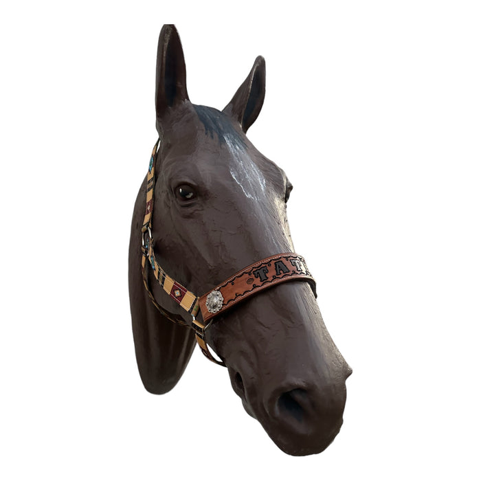 PERSONALIZED tan tribal nylon horse halter