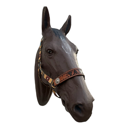 PERSONALIZED tan tribal nylon horse halter