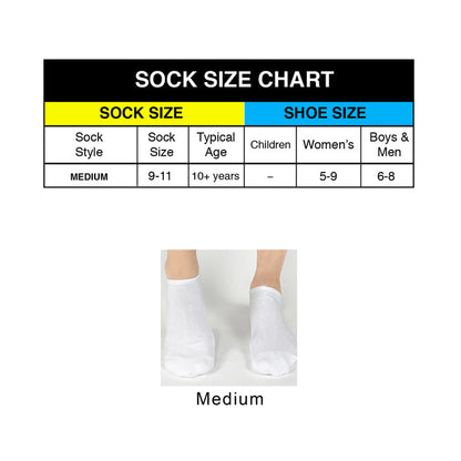 Sock sizing chart with foot model