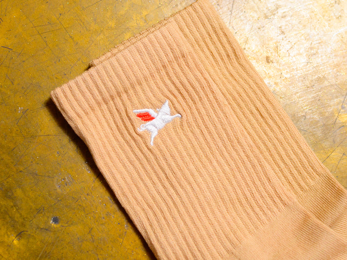 Pigasus Embroidery Socks - Camel
